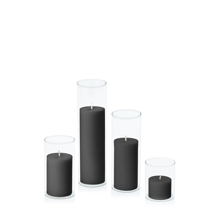 Black 5cm Pillar in 5.8cm Glass Set - Sm Pack of 1