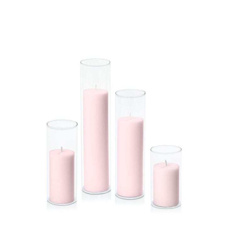 Blush Pink 5cm Pillar in 5.8cm Glass Set - Med Pack of 1