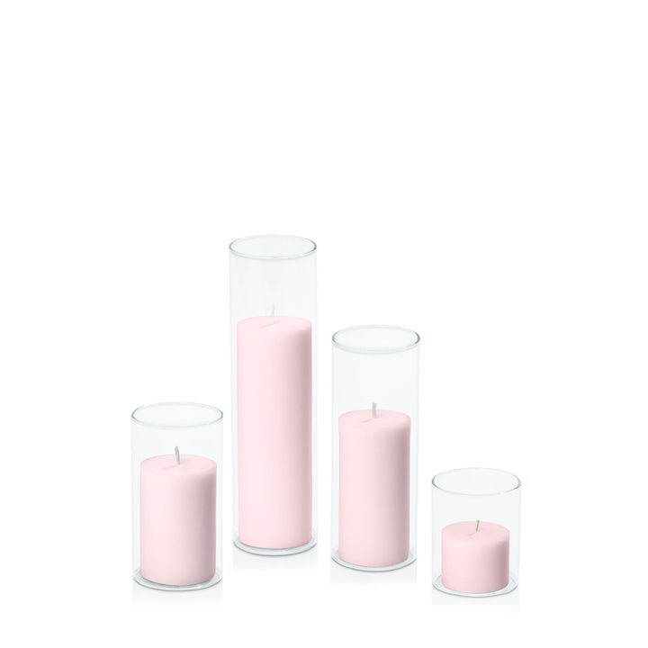 Blush Pink 5cm Pillar in 5.8cm Glass Set - Sm Pack of 1