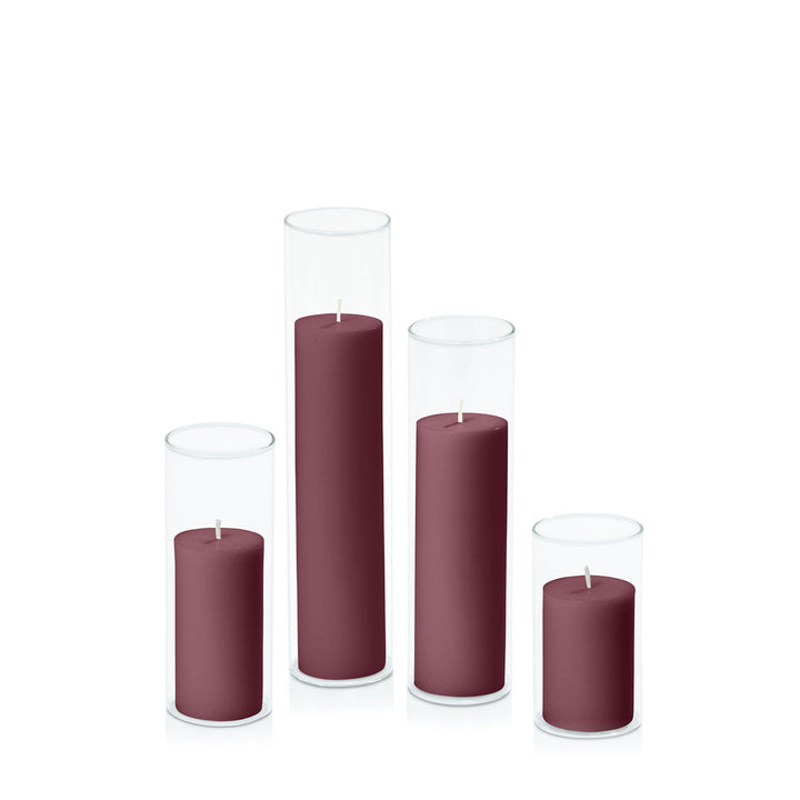 Burgundy 5cm Pillar in 5.8cm Glass Set - Med Pack of 1