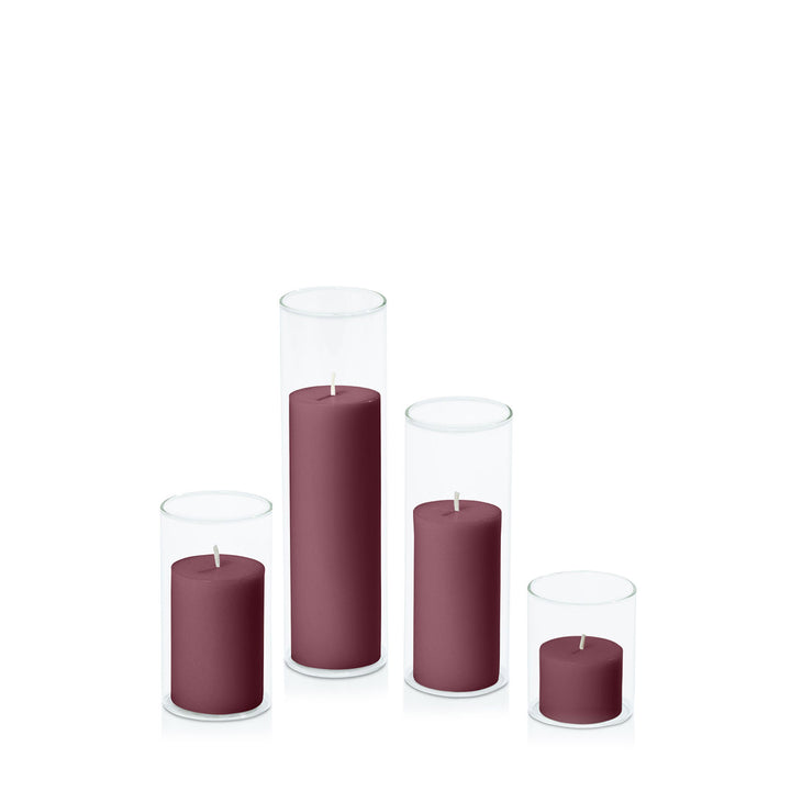 Burgundy 5cm Pillar in 5.8cm Glass Set - Sm Pack of 1