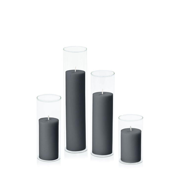 Charcoal 5cm Pillar in 5.8cm Glass Set - Med Pack of 1