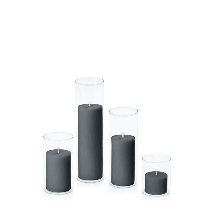 Charcoal 5cm Pillar in 5.8cm Glass Set - Sm Pack of 1