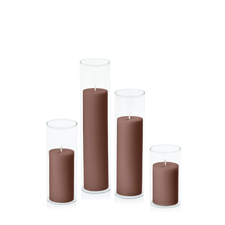 Chocolate 5cm Pillar in 5.8cm Glass Set - Med Pack of 1