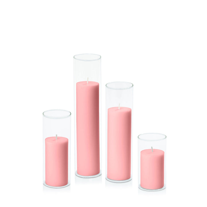 Coral Pink 5cm Pillar in 5.8cm Glass Set - Med Pack of 1