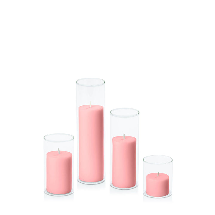 Coral Pink 5cm Pillar in 5.8cm Glass Set - Sm Pack of 1