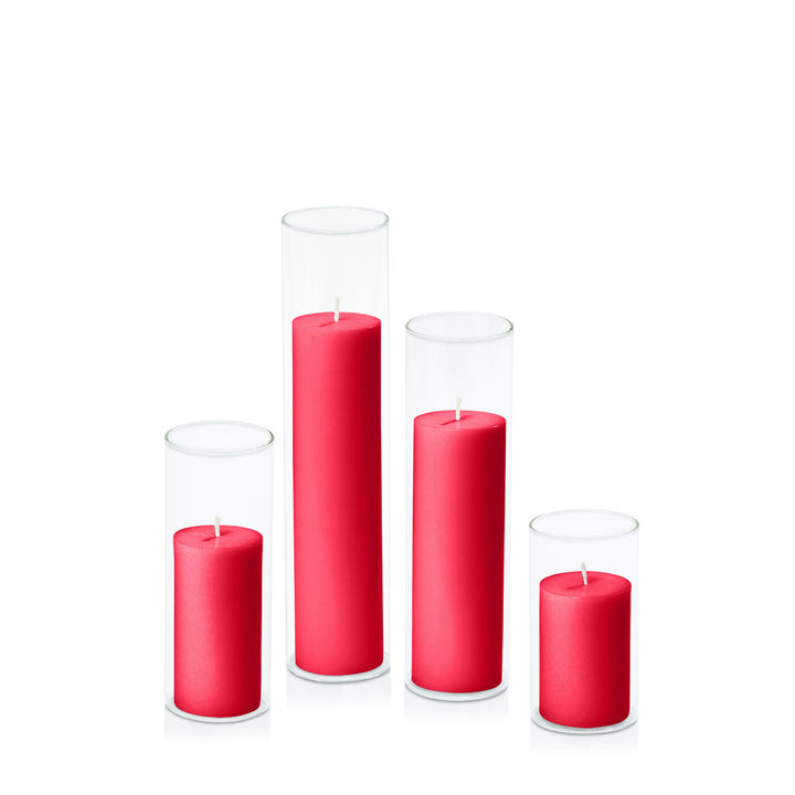 Carnival Red 5cm Pillar in 5.8cm Glass Set - Med Pack of 1