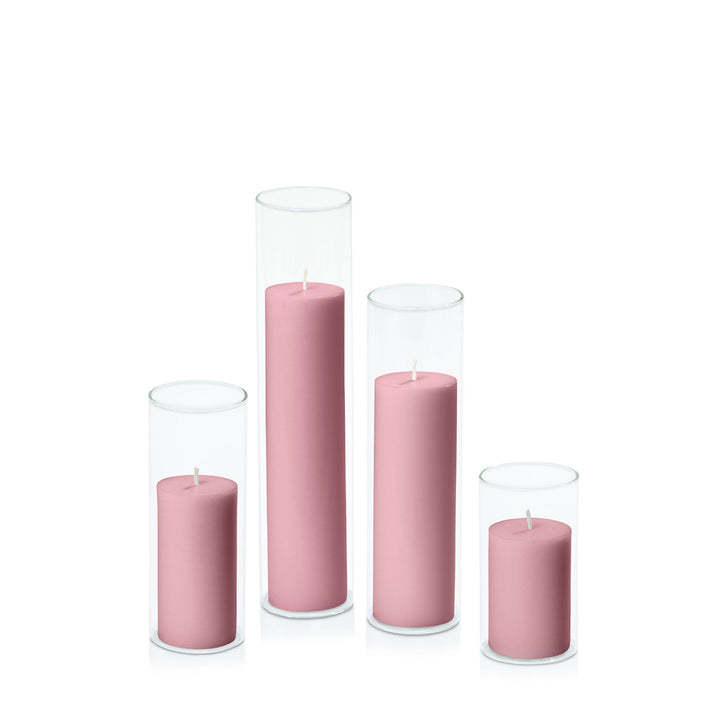 Dusty Pink 5cm Pillar in 5.8cm Glass Set - Med Pack of 1