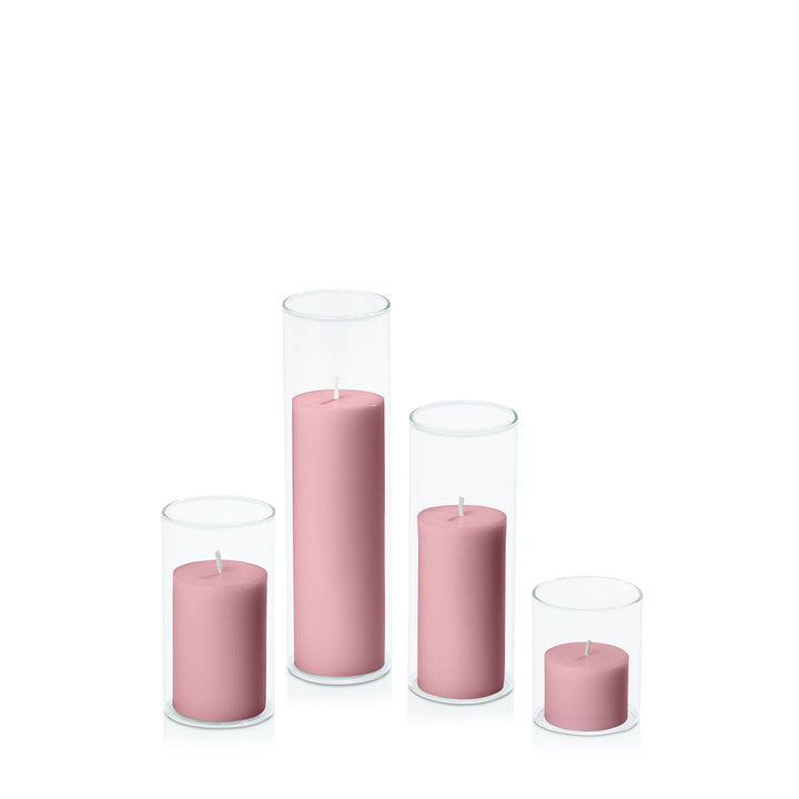 Dusty Pink 5cm Pillar in 5.8cm Glass Set - Sm Pack of 1