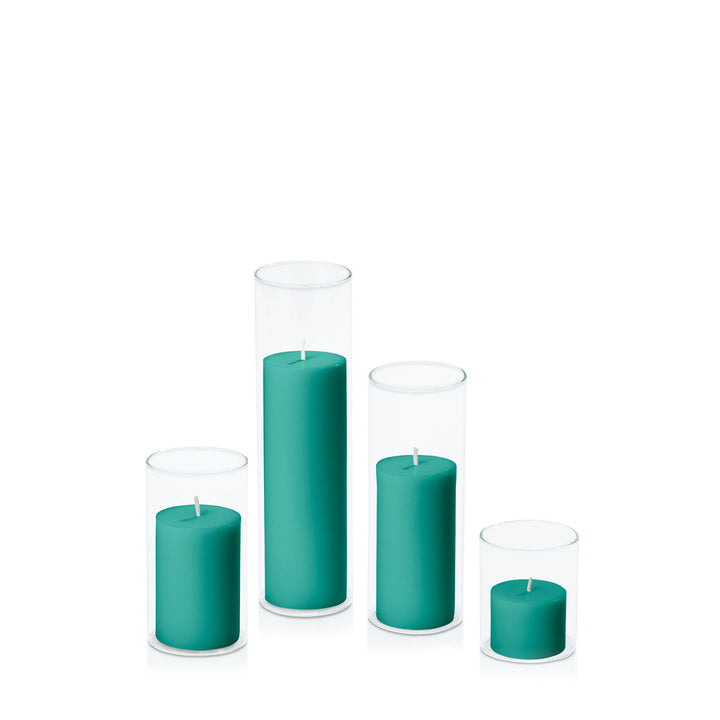 Emerald Green 5cm Pillar in 5.8cm Glass Set - Sm Pack of 1