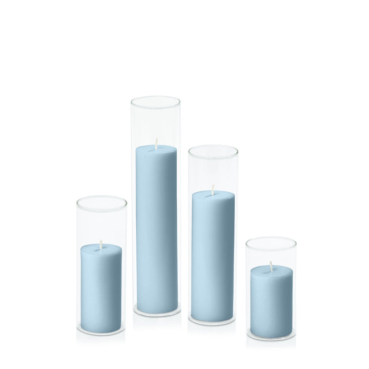 French Blue 5cm Pillar in 5.8cm Glass Set - Med Pack of 1