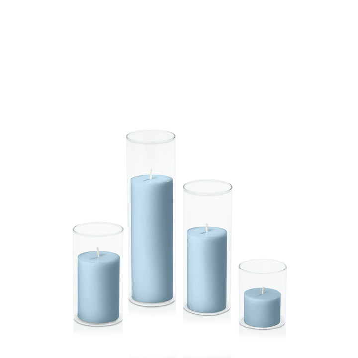 French Blue 5cm Pillar in 5.8cm Glass Set - Sm Pack of 1