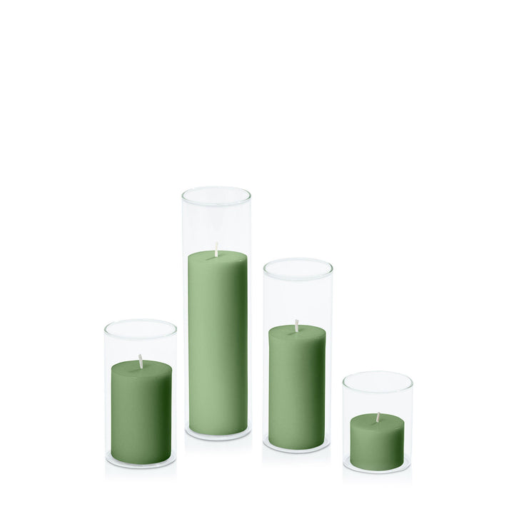 Green 5cm Pillar in 5.8cm Glass Set - Sm Pack of 1