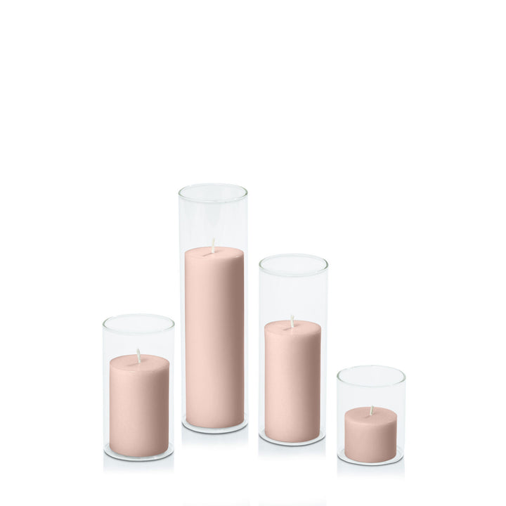 Heritage Rose 5cm Pillar in 5.8cm Glass Set - Sm Pack of 1