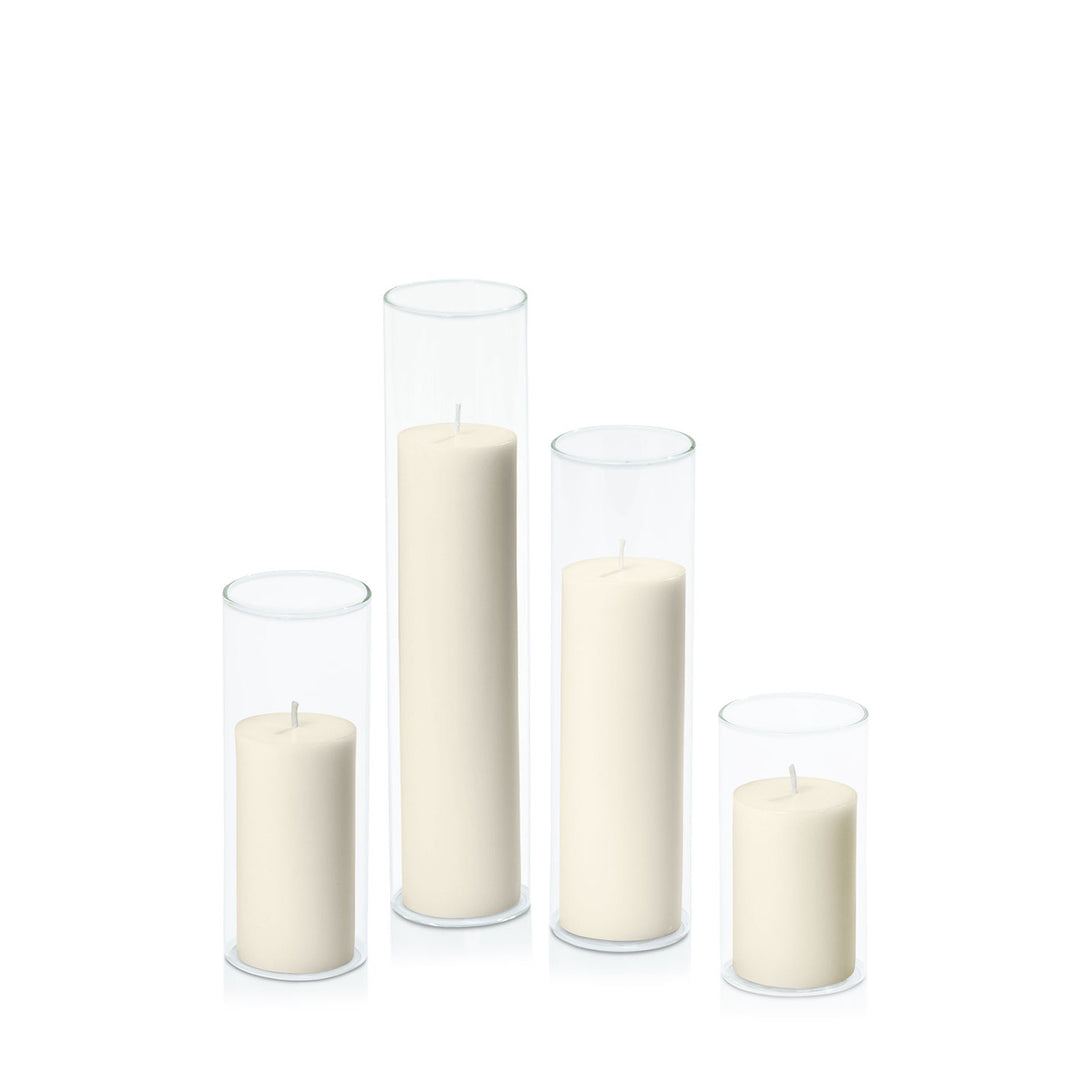 Ivory 5cm Pillar in 5.8cm Glass Set - Med Pack of 1