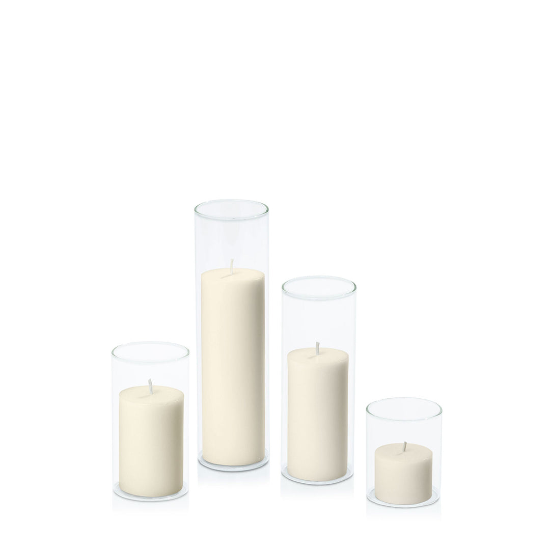 Ivory 5cm Pillar in 5.8cm Glass Set - Sm Pack of 1