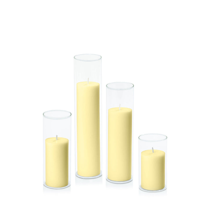 Lemon 5cm Pillar in 5.8cm Glass Set - Med Pack of 1