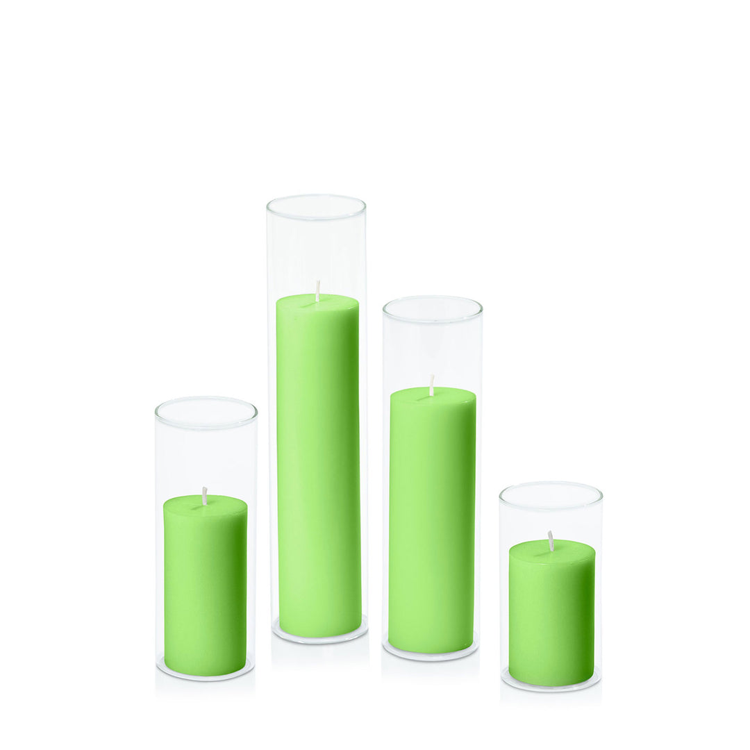 Lime 5cm Pillar in 5.8cm Glass Set - Med Pack of 1