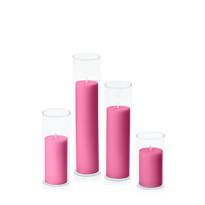 Magenta 5cm Pillar in 5.8cm Glass Set - Med Pack of 1