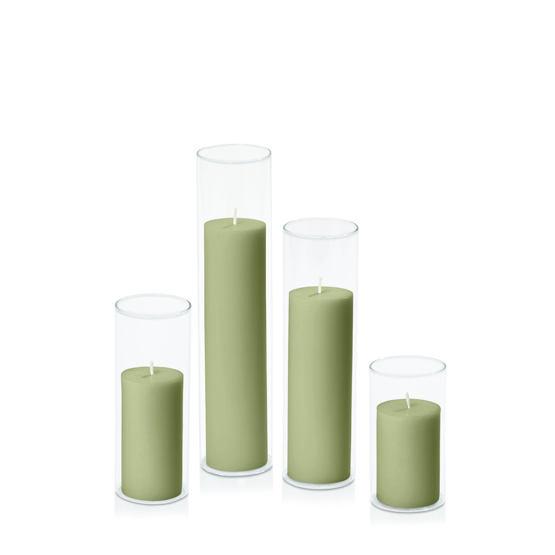 Matcha 5cm Pillar in 5.8cm Glass Set - Med Pack of 1