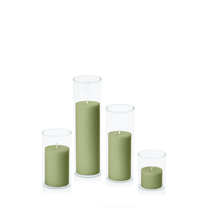 Matcha 5cm Pillar in 5.8cm Glass Set - Sm Pack of 1