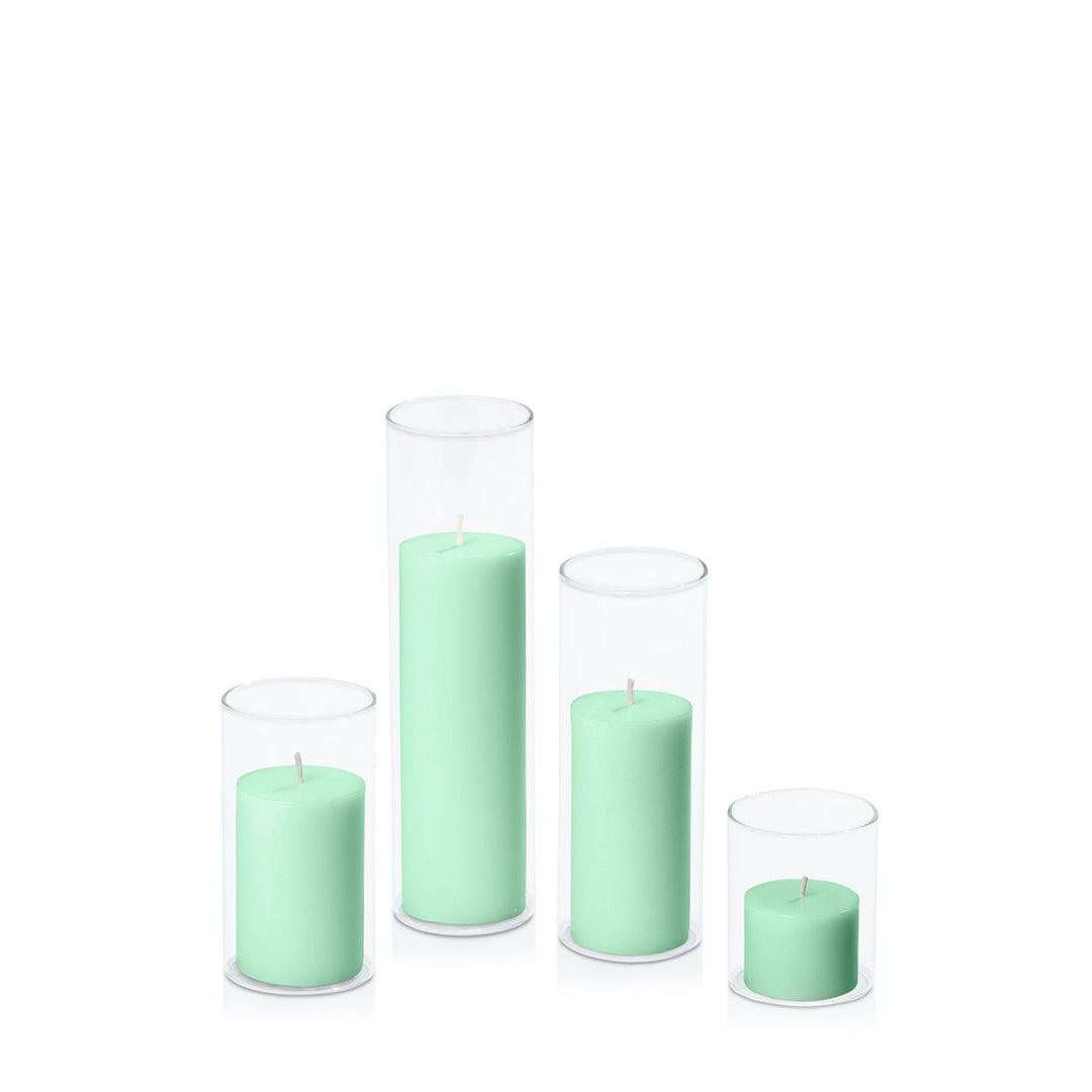 Mint Green 5cm Pillar in 5.8cm Glass Set - Sm Pack of 1