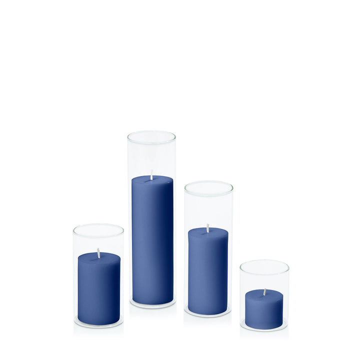 Navy 5cm Pillar in 5.8cm Glass Set - Sm Pack of 1