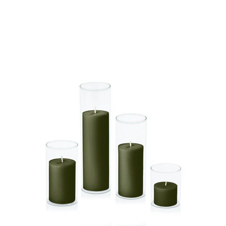 Olive 5cm Pillar in 5.8cm Glass Set - Sm Pack of 1