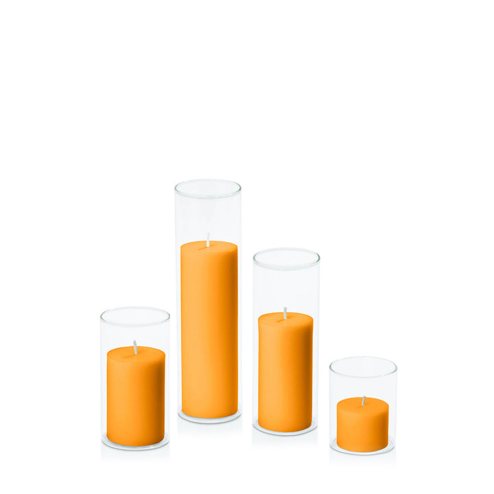 Orange 5cm Pillar in 5.8cm Glass Set - Sm Pack of 1