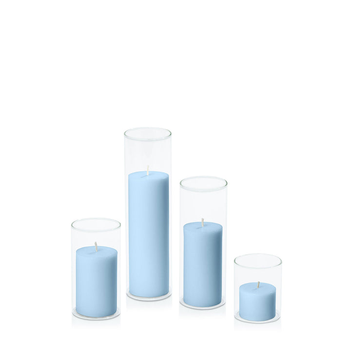 Pastel Blue 5cm Pillar in 5.8cm Glass Set - Sm Pack of 1