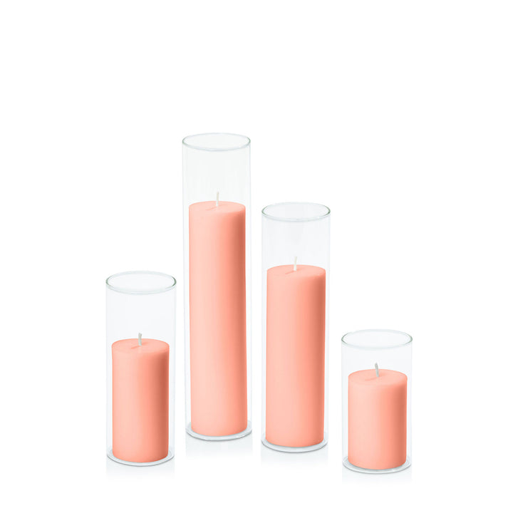 Peach 5cm Pillar in 5.8cm Glass Set - Med Pack of 1