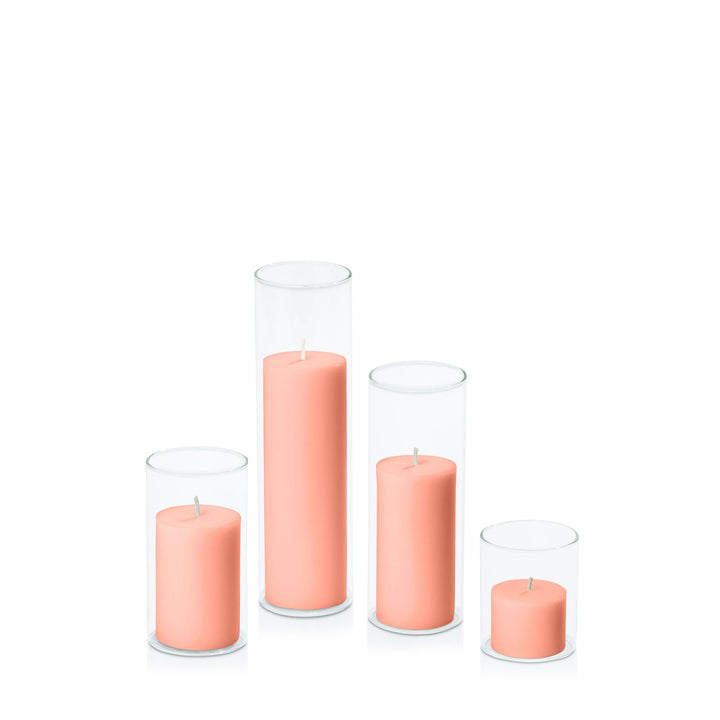 Peach 5cm Pillar in 5.8cm Glass Set - Sm Pack of 1