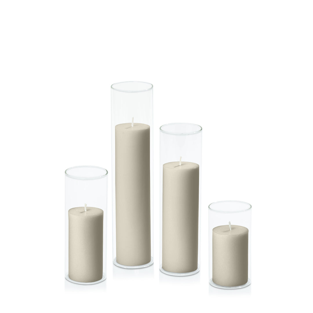 Pale Eucalypt 5cm Pillar in 5.8cm Glass Set - Med Pack of 1