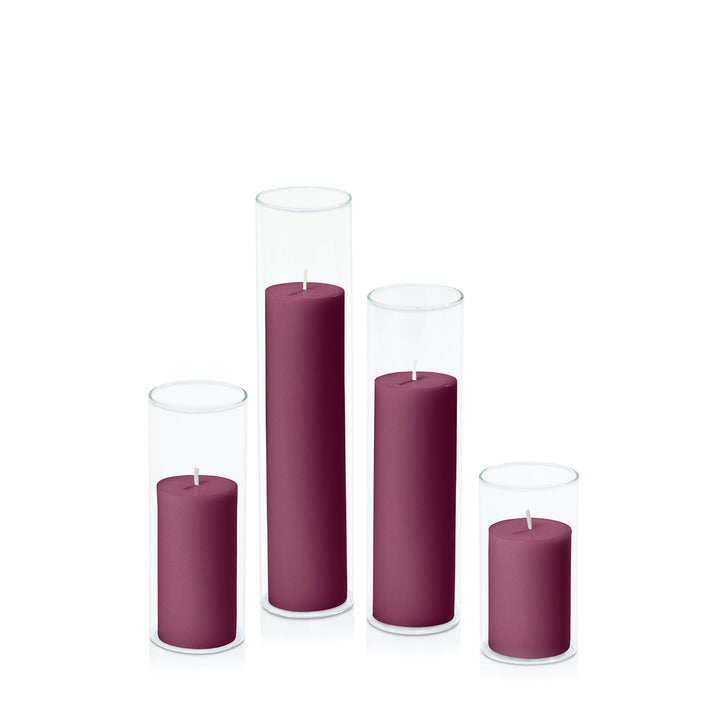 Plum 5cm Pillar in 5.8cm Glass Set - Med Pack of 1