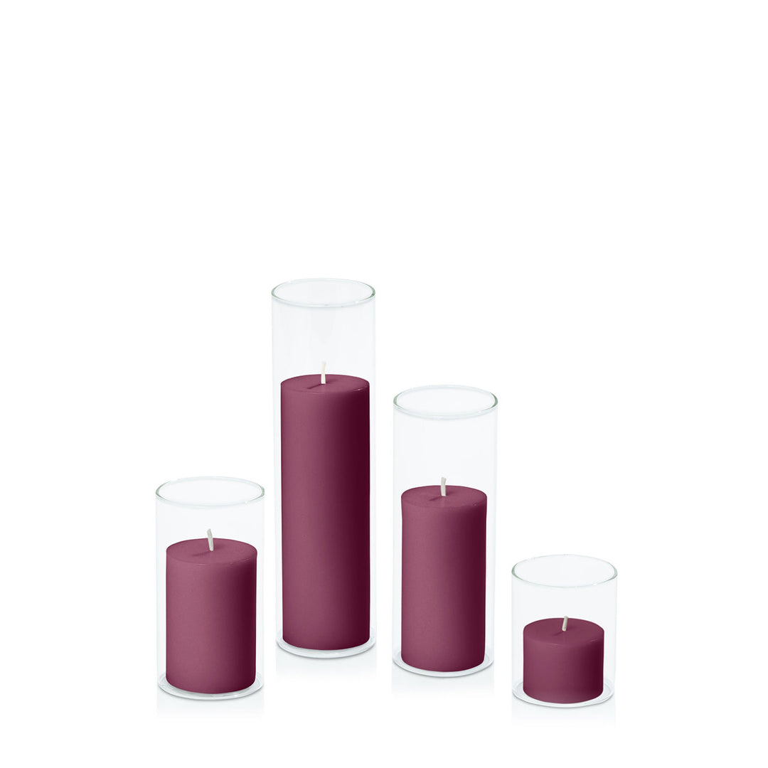 Plum 5cm Pillar in 5.8cm Glass Set - Sm Pack of 1