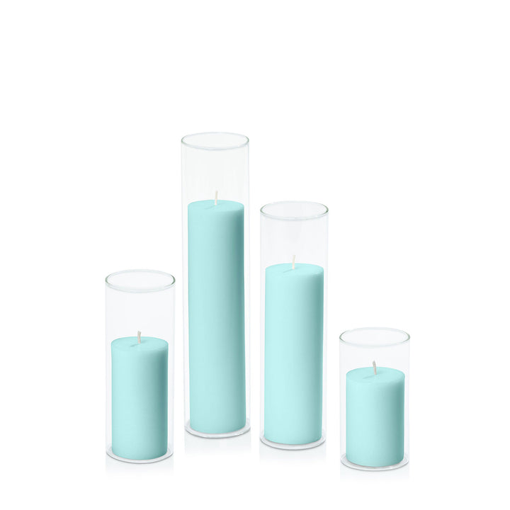 Pastel Teal 5cm Pillar in 5.8cm Glass Set - Med Pack of 1