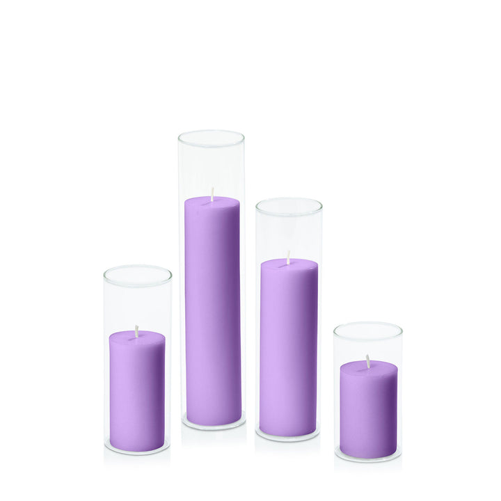 Purple 5cm Pillar in 5.8cm Glass Set - Med Pack of 1