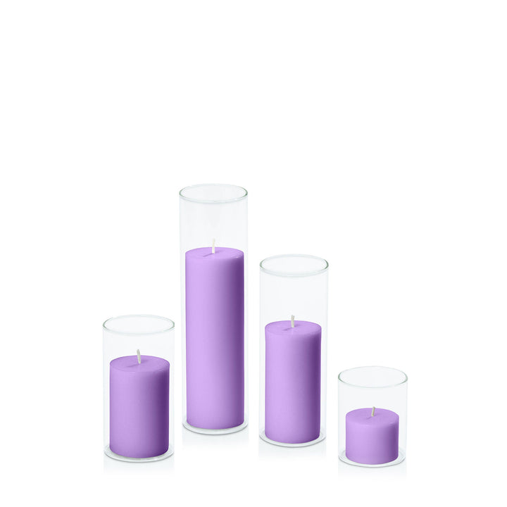 Purple 5cm Pillar in 5.8cm Glass Set - Sm Pack of 1