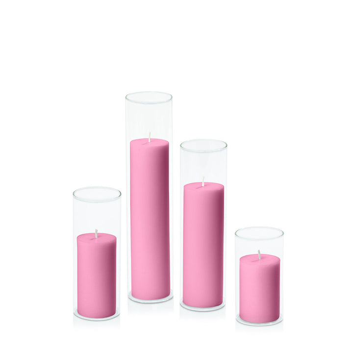 Rose Pink 5cm Pillar in 5.8cm Glass Set - Med Pack of 1