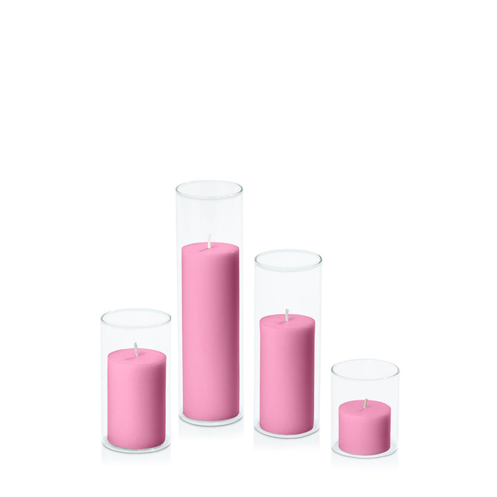 Rose Pink 5cm Pillar in 5.8cm Glass Set - Sm Pack of 1