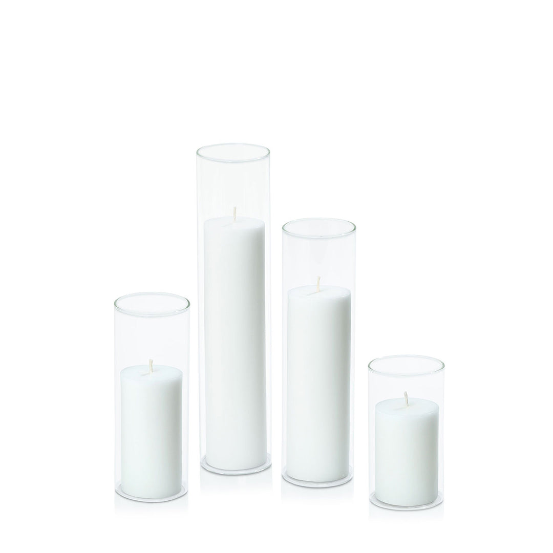 Sage Green 5cm Pillar in 5.8cm Glass Set - Med Pack of 1