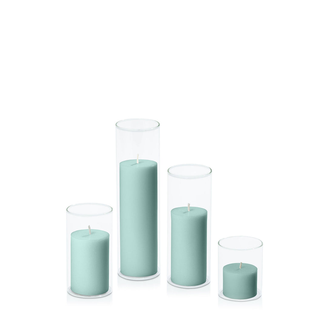 Sage Green 5cm Pillar in 5.8cm Glass Set - Sm Pack of 1