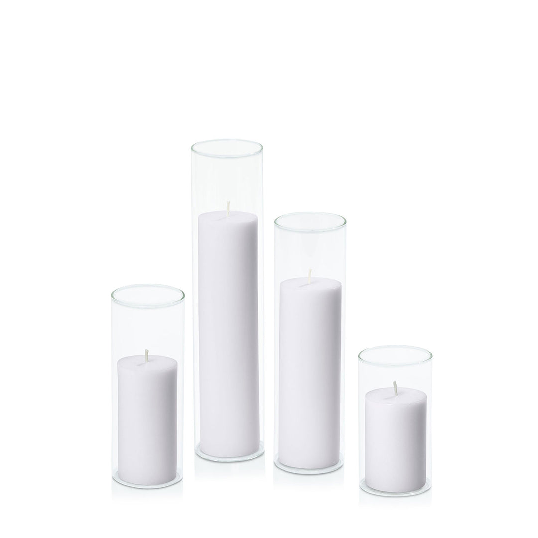 Silver Grey 5cm Pillar in 5.8cm Glass Set - Med Pack of 1