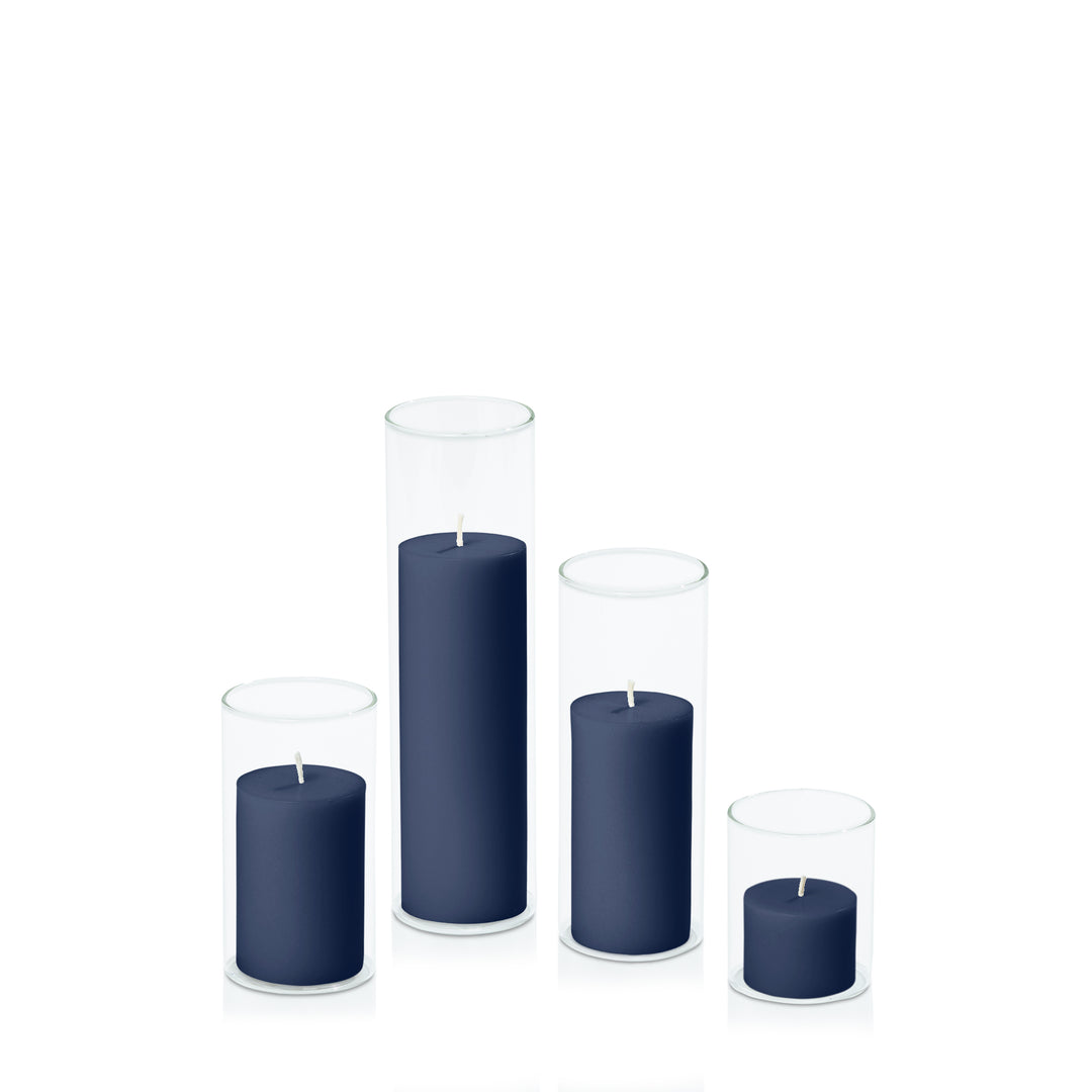 Sapphire 5cm Pillar in 5.8cm Glass Set - Sm Pack of 1