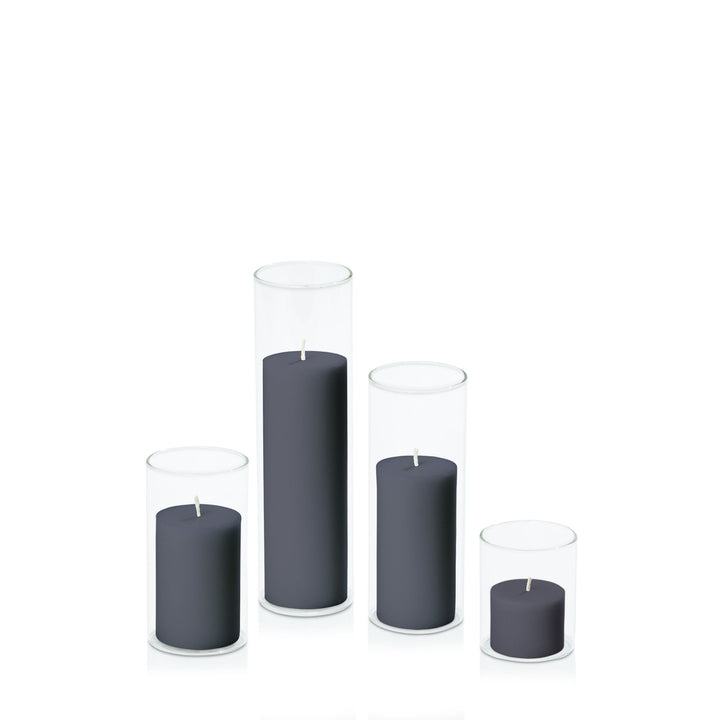 Steel Blue 5cm Pillar in 5.8cm Glass Set - Sm Pack of 1