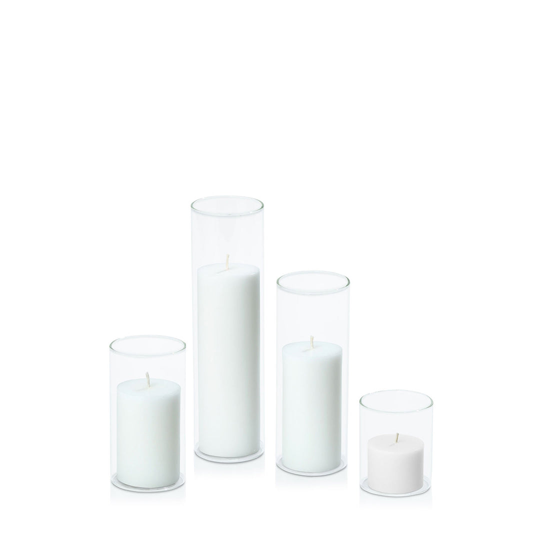 White 5cm Pillar in 5.8cm Glass Set - Sm Pack of 1