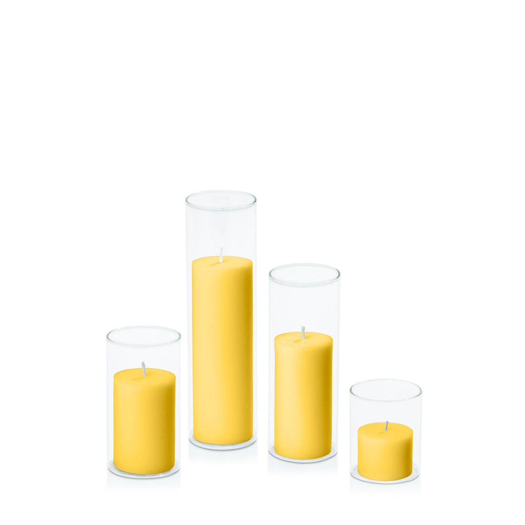 Yellow 5cm Pillar in 5.8cm Glass Set - Sm Pack of 1