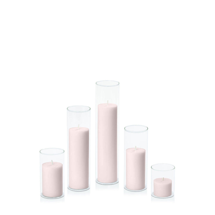 Antique Pink 5cm Pillar in 5.8cm Glass Set - Sm Pack of 1