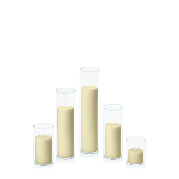 Buttercream 5cm Pillar in 5.8cm Glass Set - Sm Pack of 1