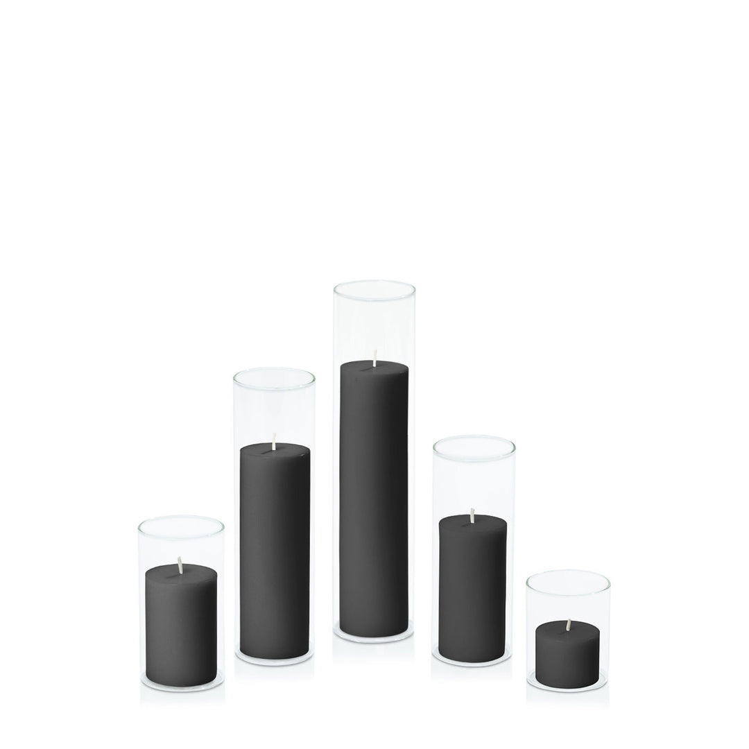 Black 5cm Pillar in 5.8cm Glass Set - Sm Pack of 1